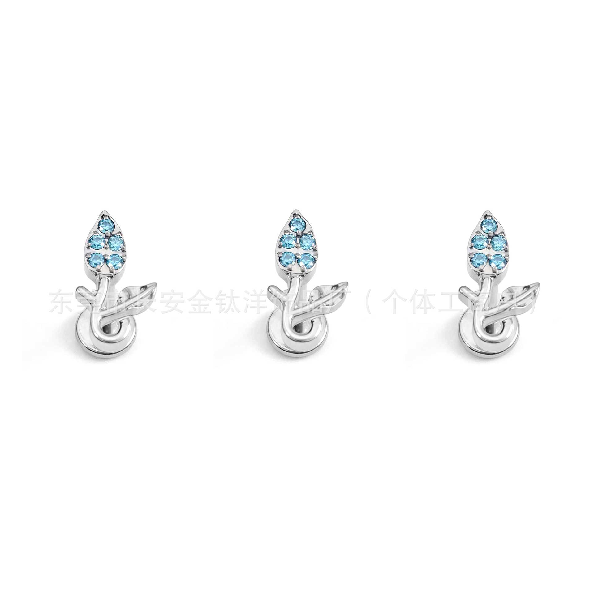 F136 Titanium Flower Earrings with 5A Zirconia - Lip, Nose, Ear Bone Studs - G23 Alloy Body Piercing - Image 2