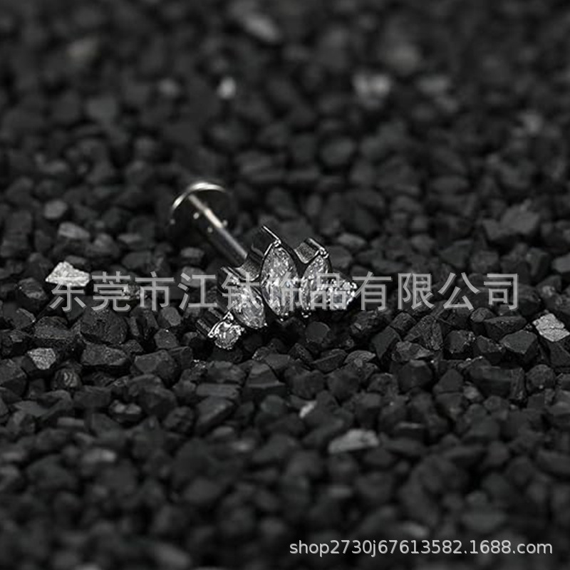 F136 Titanium Horse Eye Stud Earrings with 5 Pcs 5A Zircon Lip Nails G23 Titanium Alloy Body Piercing Jewelry Ear Bone Nails - Image 3
