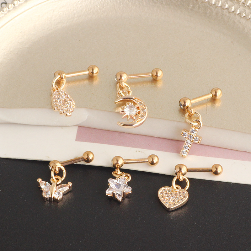 Cross Stainless Steel Zircon Earring Studs with CZ Round Cake Ear Bone Nails for Women 18K Gold Plated - Image 4