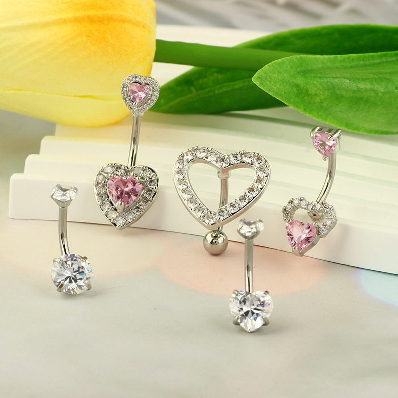 Pink Diamond Belly Button Ring Stainless Steel Geometric Flower CZ Navel Piercing Jewelry Wholesale - Image 4
