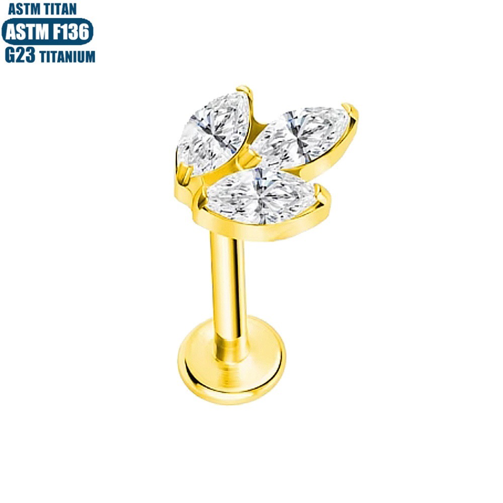F136 Titanium Alloy Leaf Lip Ring with Diamond Inner Tooth Thread - Tragus Earring - Small Ear Stud - Piercing Jewelry - Image 3
