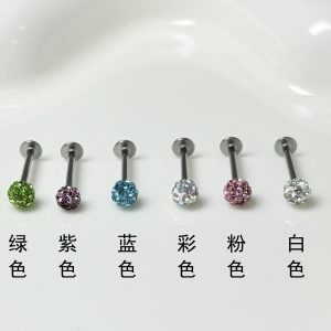 Diamond-Encrusted Mud Ball Lip Nail Steel Titanium Flash Ear Bone Nail Straight Nail Ear Snail Lip Ring Niche Hot Girl Piercing Jewelry