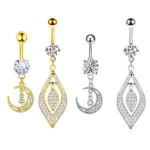 Copper Inlaid Zircon Star Moon Navel Ring Belly Button Piercing Jewelry Gold