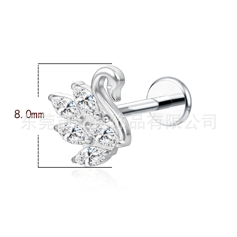 G23 Titanium Swan Zircon Lip Nail Ear Cuff Cross-border Body Piercing Jewelry - Image 2