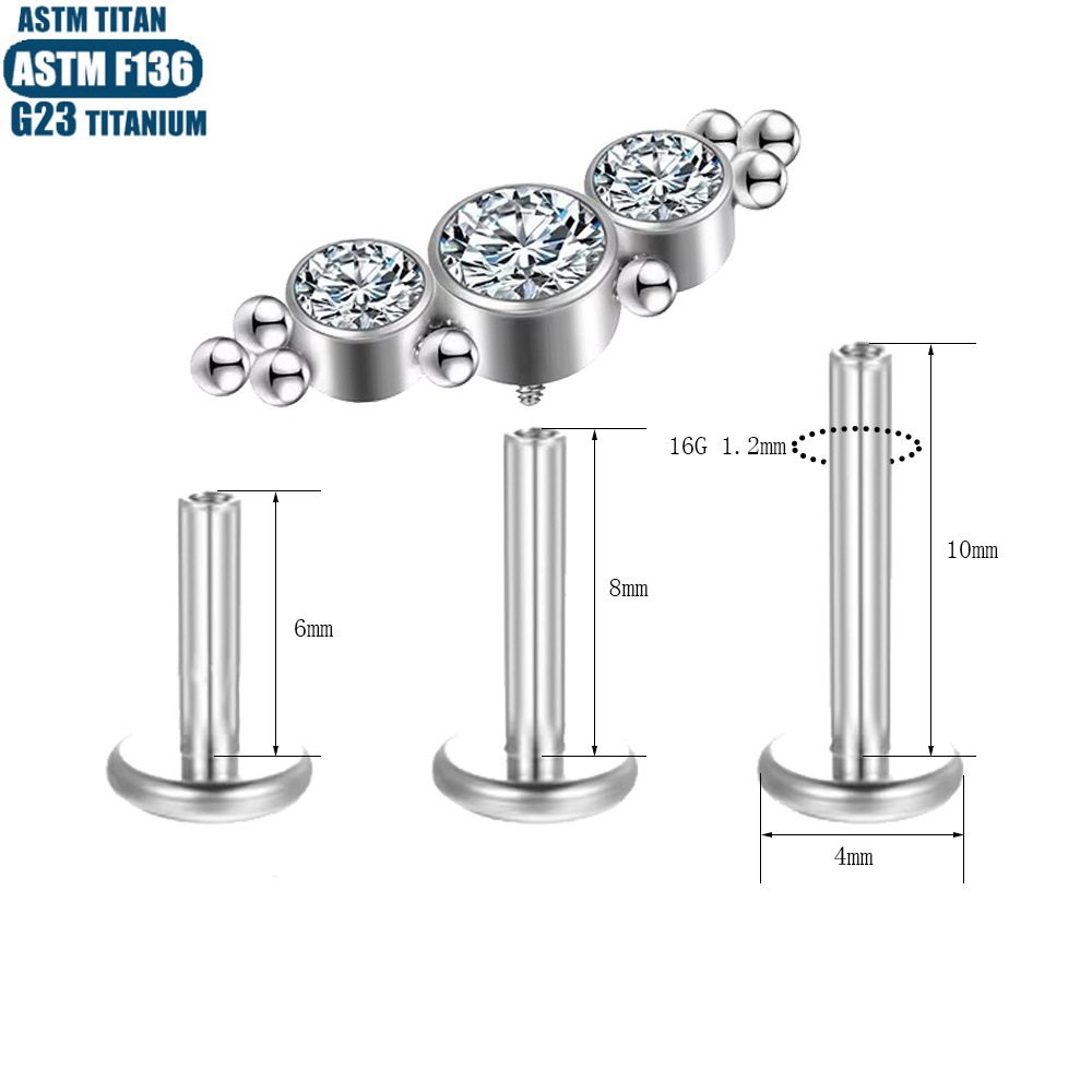 F136 Titanium Pierced Lip Ring with Zircon Welding Beads - Small Ear Stud Ear Bone Nail Lip Nail for Body Jewelry - Image 3