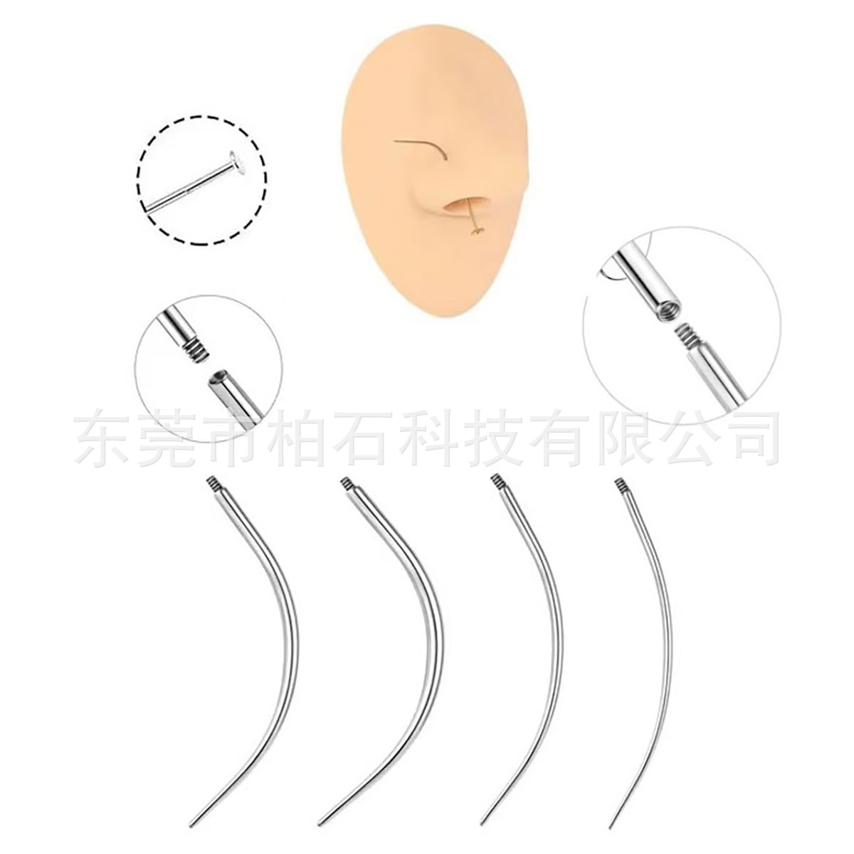 316L Surgical Steel Internally Threaded Curved Guide Rod Pin for Lip Ear Piercing Jewelry - Image 4