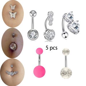 Star 5-Piece Belly Button Ring Set Stainless Steel Navel Jewelry Dangle Star Body Piercing