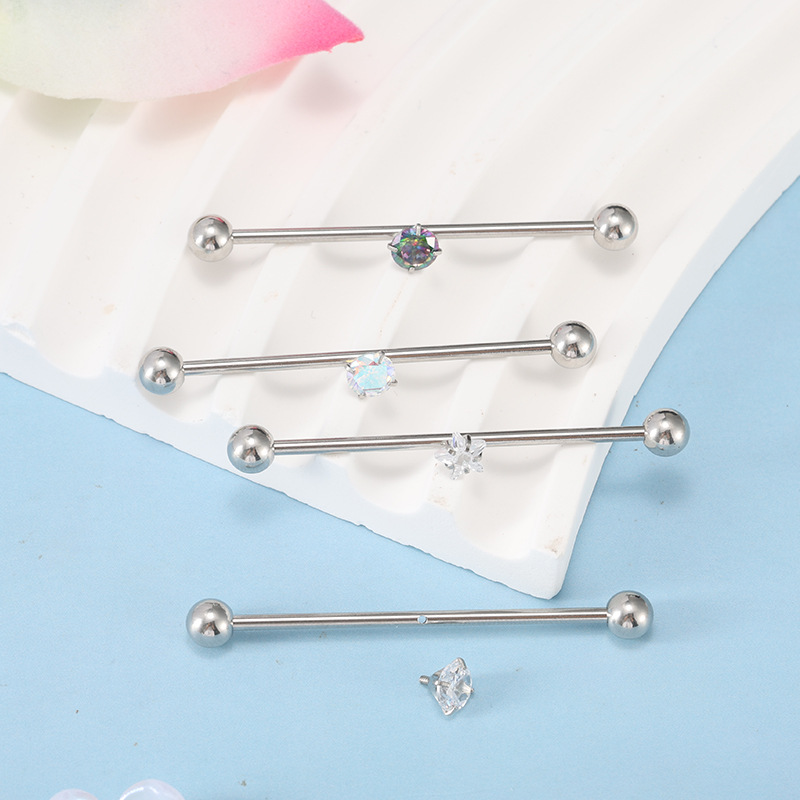 New Stainless Steel Single-Hole Stud Earrings with Piercing Design, Minimalist Double-Ended Ear Bridge, Cartilage Industrial Barbell - Image 4