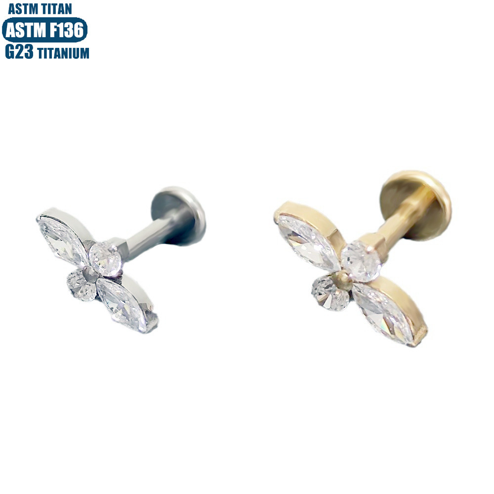 G23 Titanium Alloy Gold Lip Ring Spiral Diamond Ear Stud Inner Tooth Thread Small Ear Stud Puncture Jewelry Lip Stud Lip Decoration - Image 5
