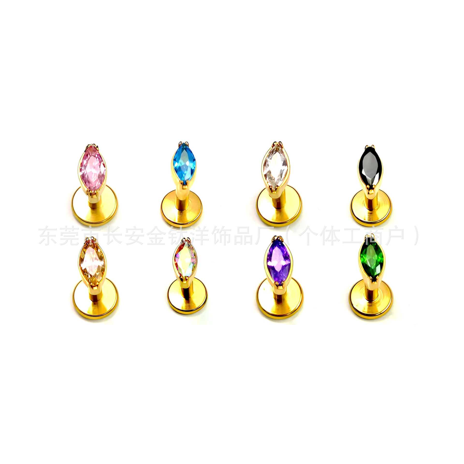F136 Titanium Gold Plated Horse Eye Lip Nail with 5A Zircon Earrings Ear Nail Nose Nail G23 Titanium Alloy Puncture Jewelry - Image 2