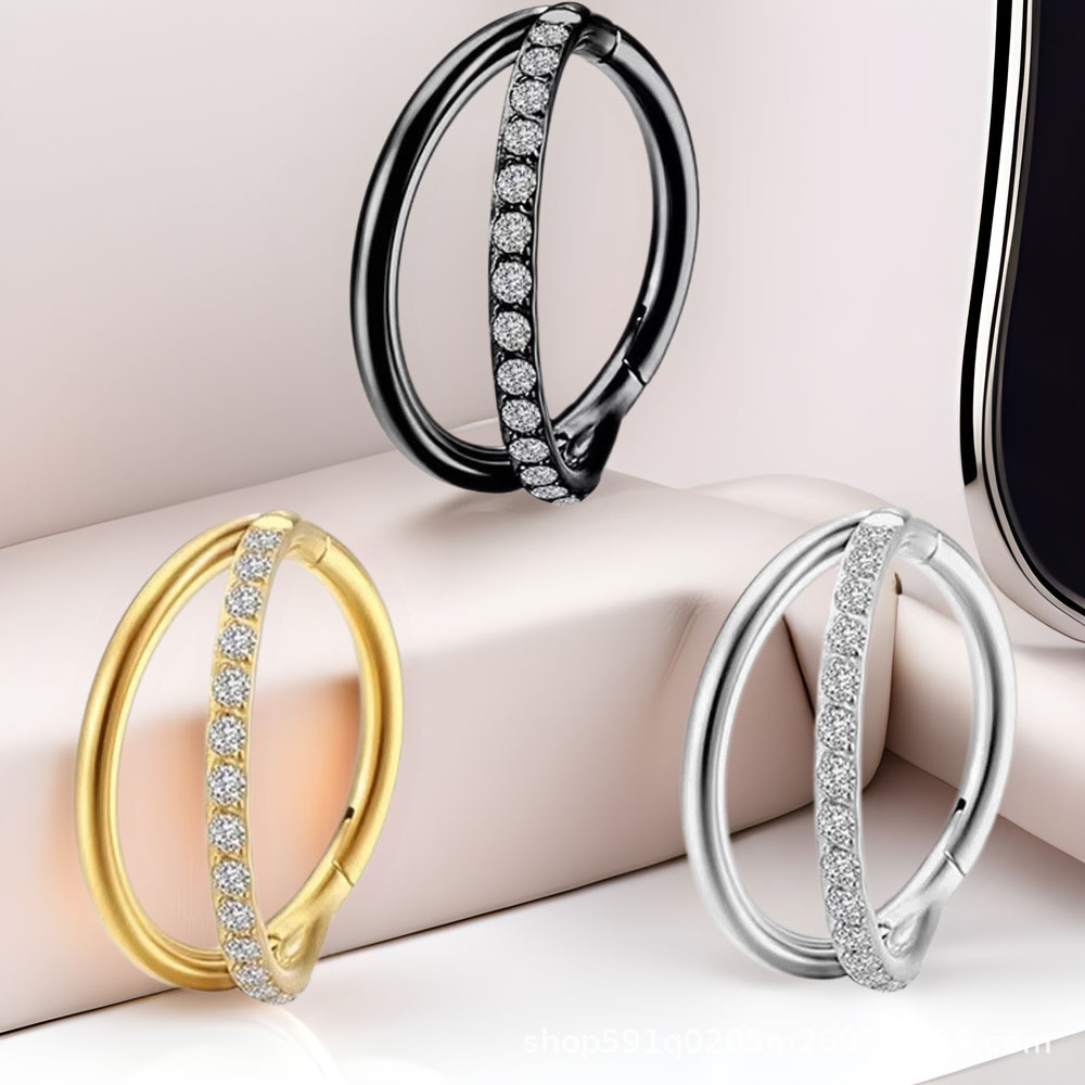 F136 Titanium Double Layer Zircon Nose Ring - Black Earring Cartilage Hoop for Women - Image 4
