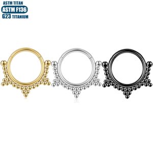 F136 Titanium Alloy Nose Ring Hoop Cartilage Earring Bead Cluster Hinge Closure Seamless Body Piercing Jewelry