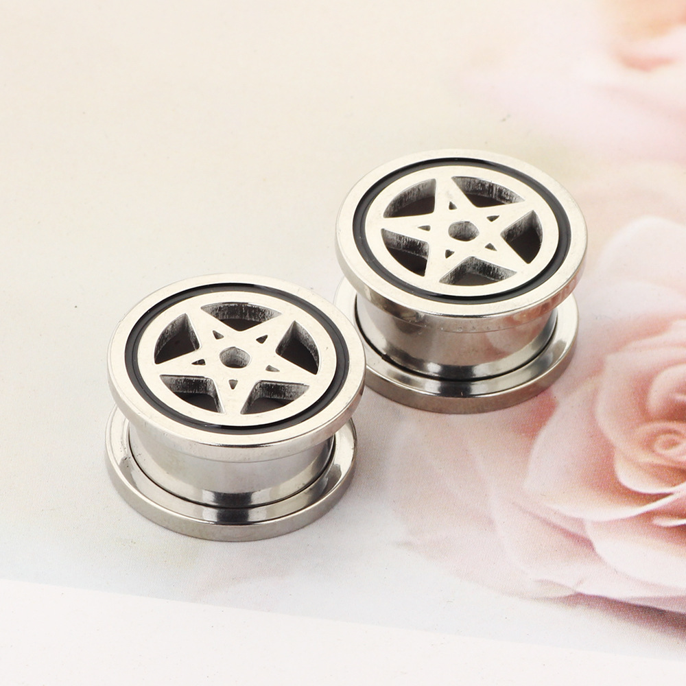 Stainless Steel Auricle Five-Pointed Star Channel Ear Expansion Earrings Body Piercing Jewelry for Ebay Amazon - Image 4