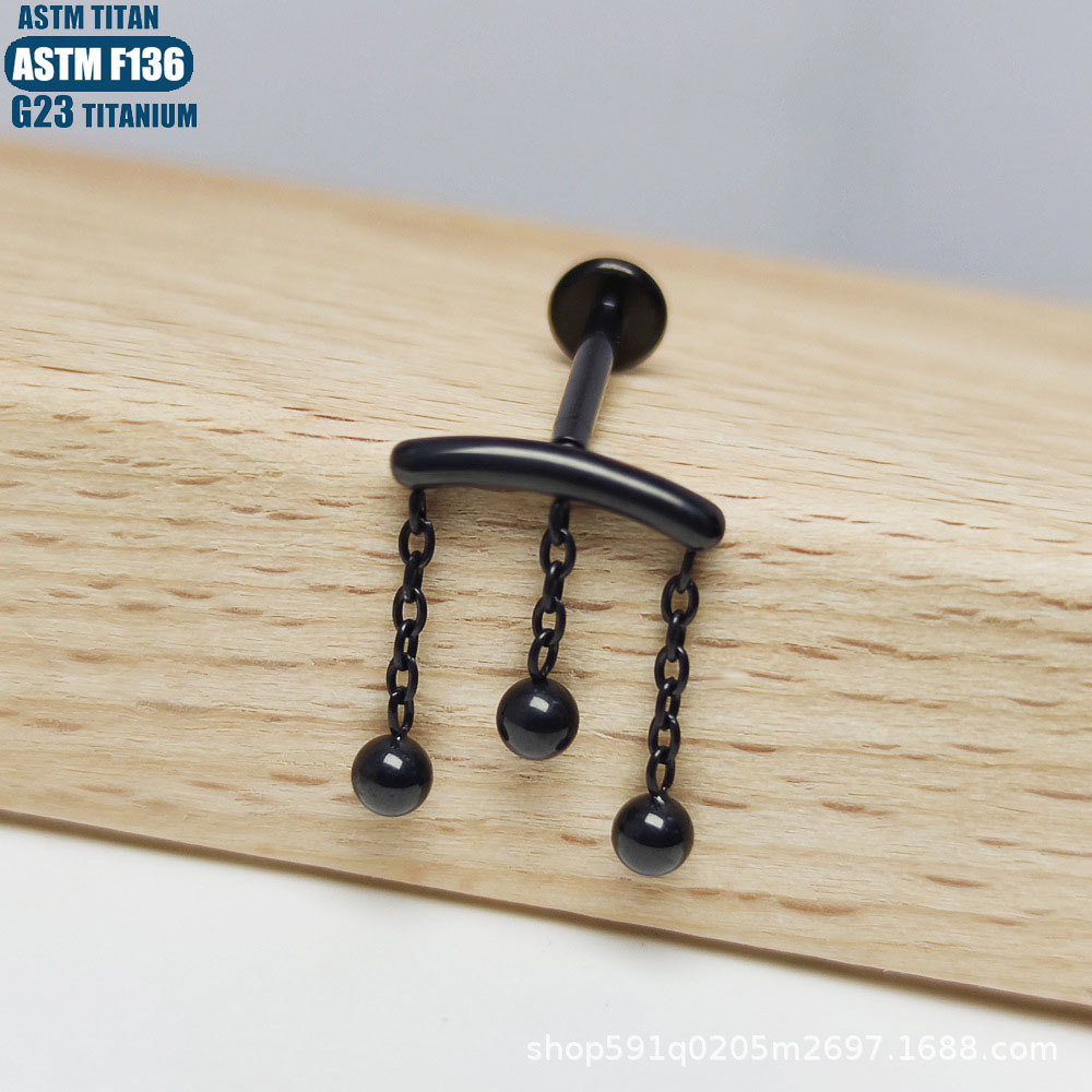 F136 Titanium Alloy Chain Lip Nail Internal Thread Piercing Earrings Tassel Earrings - Image 4