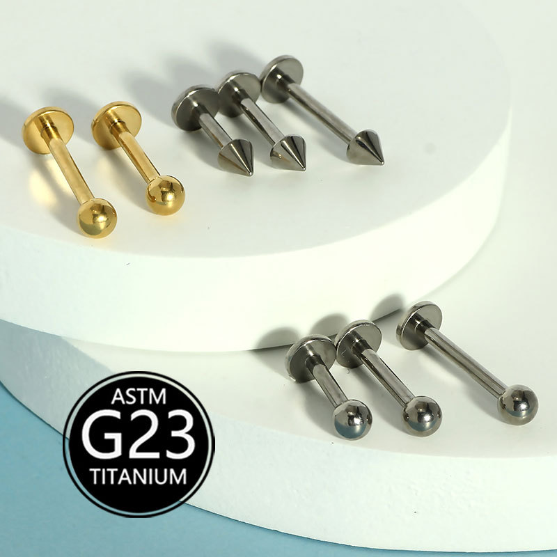 G23 Titanium External Thread Lip Piercing 16g Rod Tip Cone Tongue Piercing Devil Piercing Flat Base Rod Ear Piercing Titanium Alloy Body Piercing Jewelry - Image 4