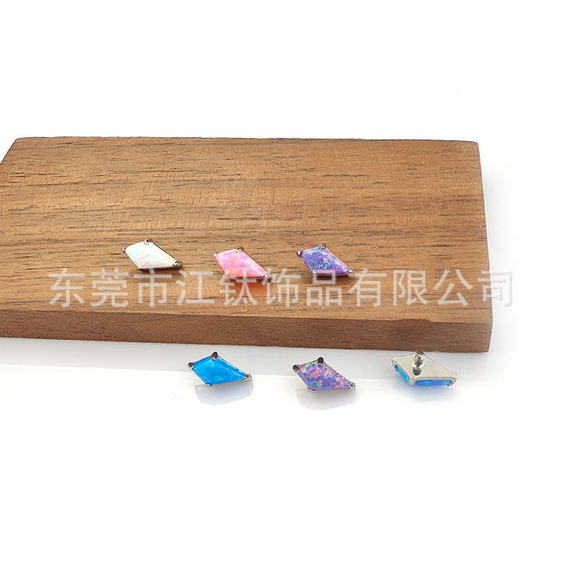 G23 Titanium Ear Bone Nail Opal Rhombus Inlaid Zircon Cross-Border Body Piercing Jewelry Ear Nail - Image 3