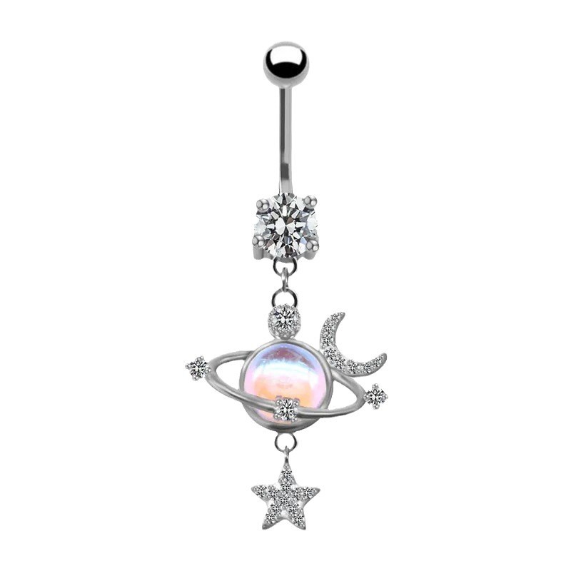 New Bear Belly Button Ring with Dangle Moon Planet Tassel Body Piercing Jewelry - Image 5