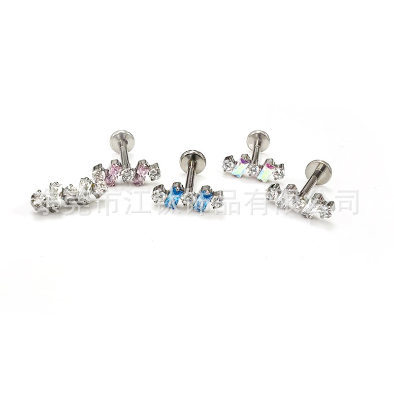 G23 Titanium Labret Stud Lip Earring 1.2x10mm Round Zircon Square Diamond Geometric - Image 5
