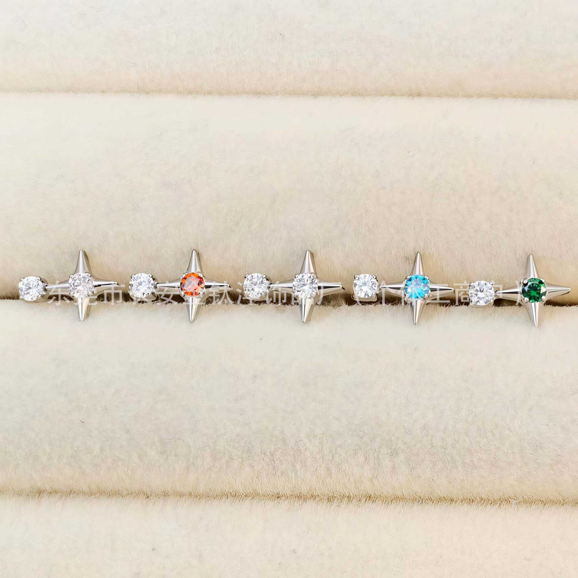 F136 Titanium Four-Pointed Star Round Zircon Lip Piercing, Nose Piercing, Ear Piercing, Ear Bone Piercing - G23 Titanium Alloy Body Jewelry - Image 4