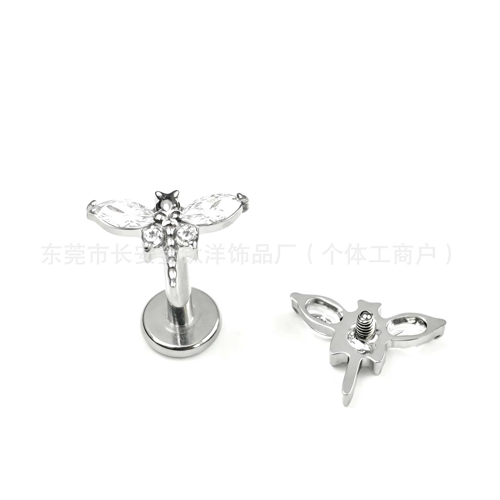 F136 Titanium Dragonfly Nose Nail with 5A Zircon - Ear Bone Piercing Jewelry 1.2x14mm - Image 3