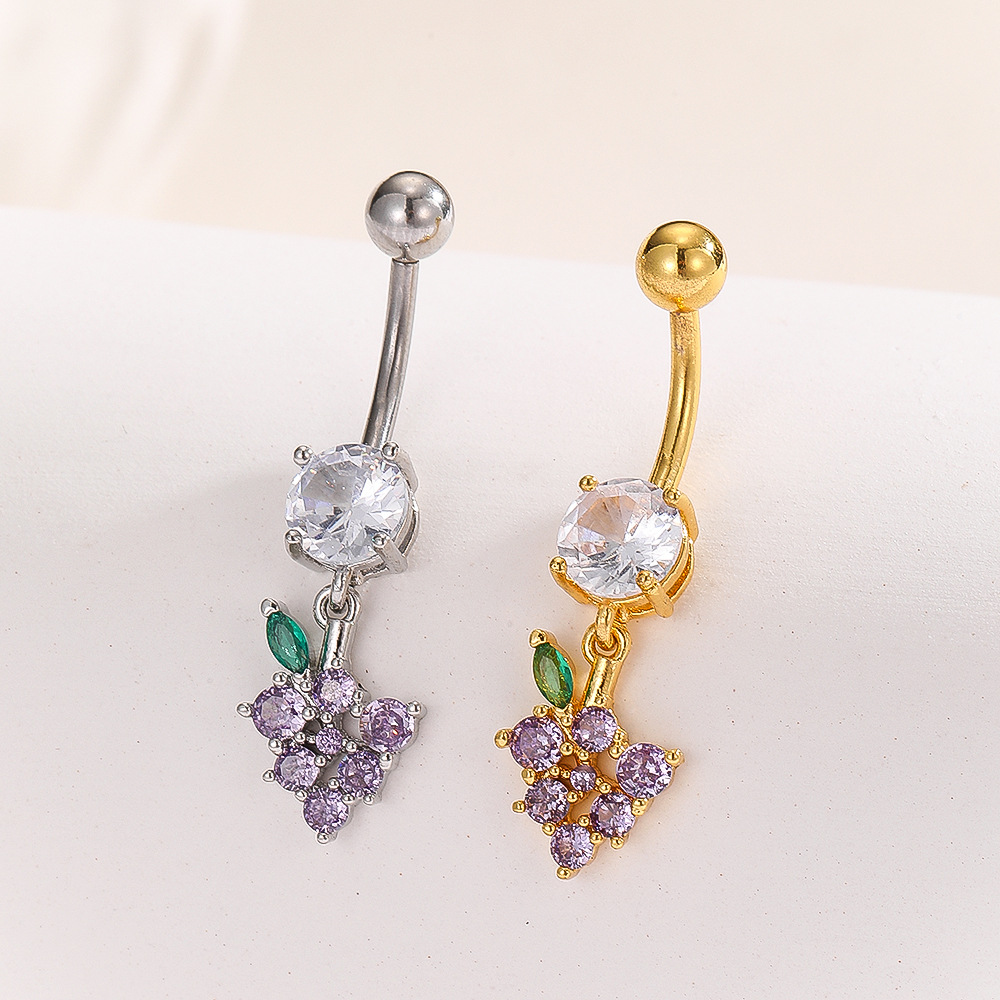 Geometric Fruit Grape Micro-Set Stone Navel Ring Copper Body Piercing Jewelry - Image 3