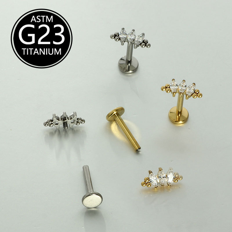 G23 Titanium Zirconia 16G Lip Piercing 6-10mm Ear Bone Stud Unisex Fashion Leaf Earring - Image 3