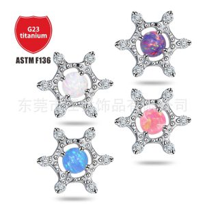 G23 Titanium Opal Snowflake Light Wheel Ear Cartilage Stud - 1.2x10mm Labret Piercing Jewelry