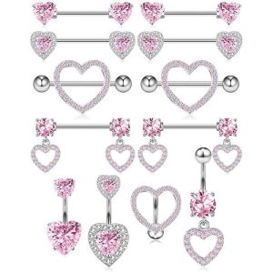 Heart-shaped Zircon Nail Ring - Fashion Straight Pink Love Nail Ring for Piercing in Stock
