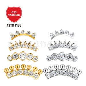 G23 Titanium Alloy Curved Barbell Earring with Zircon Inlay Cross Design Body Piercing Jewelry