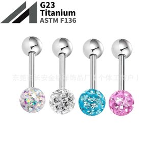 F136 Titanium Shambala Drill Ball Mud Ball Tongue Lip Ear Bone Bridge Piercing Jewelry