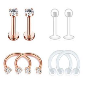 8-Piece Stainless Steel Diamond Earrings Nose Nail Lip Piercing Jewelry Set - Wish Amazon Hot Selling New Chinese Style