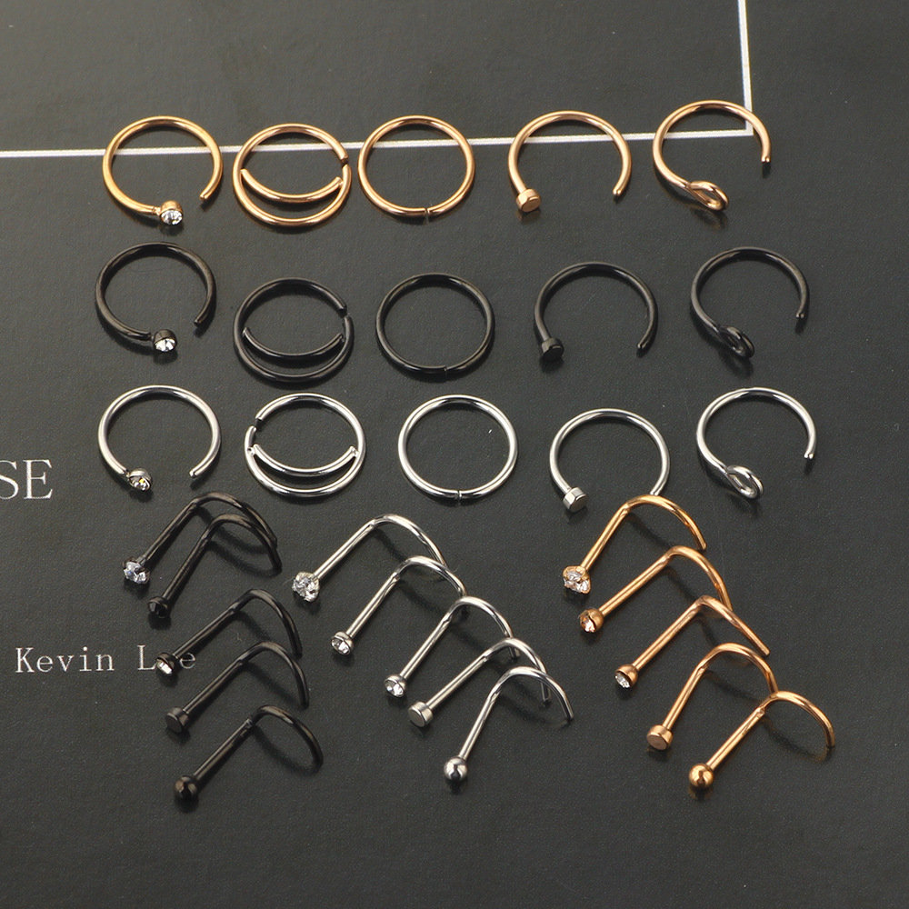 Stainless Steel Fake Puncture Nose Ring Clip Combination Set Wholesale - N38 - Image 4