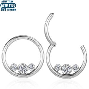 F136 Implant Grade Titanium Alloy Nasal Septum Ring with Zircon Earring Hinge Puncture Jewelry Cartilage Ring