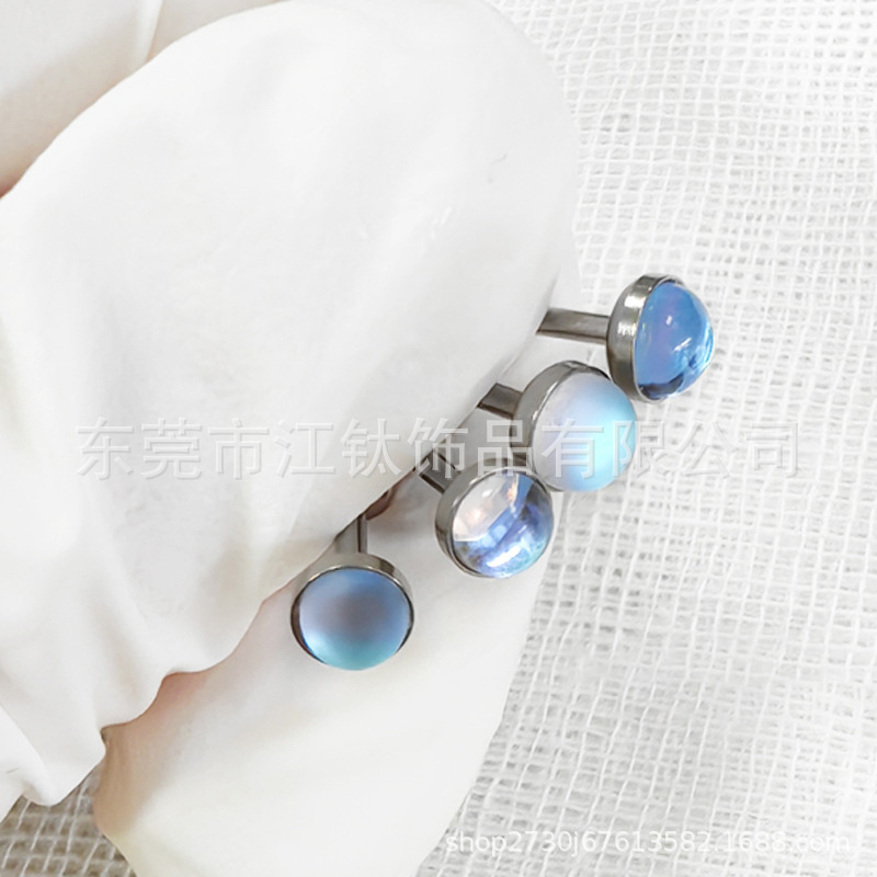 G23 Titanium Lip Piercing Labret Stud with AB Moonstone Opal Ball - 16G 6mm Flat Back Earring for Cartilage Helix Tragus Jewelry - Image 3