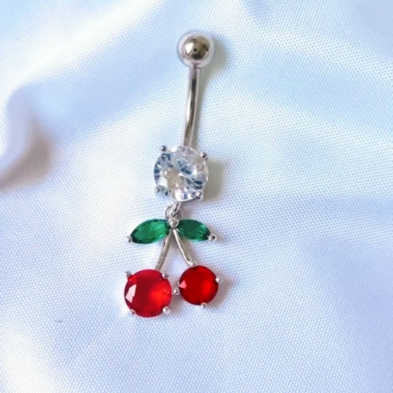 High-End Copper Inlaid Cherry Belly Button Ring Dangle Navel Nail Body Piercing Jewelry Gold - Image 3