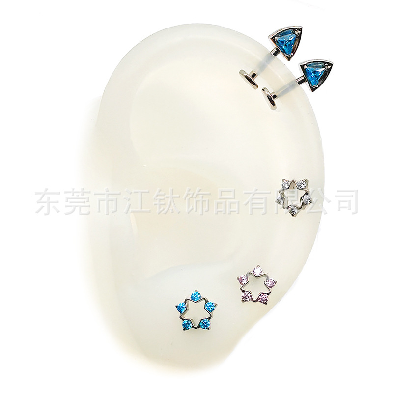 G23 Titanium Alloy Star Cut Out Piercing Jewelry with Zircon Inlaid - Gold Clear White H15 - Ear Cartilage Stud 1.2x10mm - Image 3