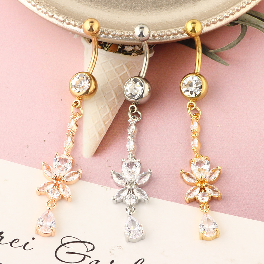 Rose Gold AAA Zircon Navel Ring Stainless Steel Body Piercing Jewelry - Image 3