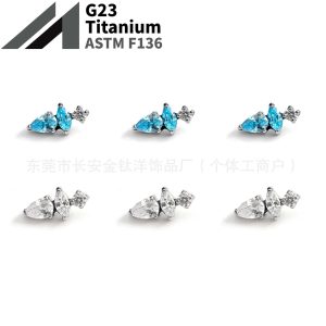 F136 Titanium Irregular Radish-Shaped Ear Studs Zircon Nose Studs Ear Canal Studs Cartilage Studs G23 Titanium Alloy Piercing Jewelry