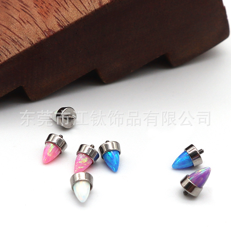 G23 Titanium Lip Jewelry Opal Sharp Cone Tongue Barbell Labret Stud Body Piercing - Image 2