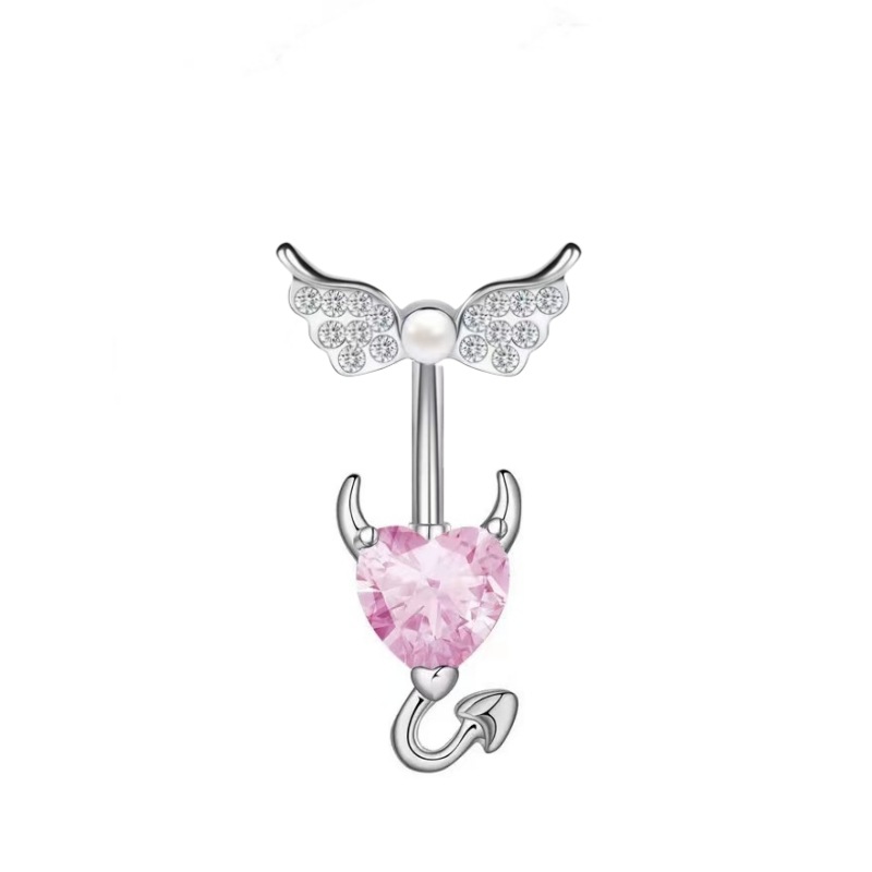 Heart-Shaped Navel Ring Wing Head Copper Inlaid Drop Zircon Belly Button Piercing Jewelry - Image 4