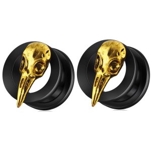3D Bird Head Pulley Ear Expander Electroplating Black Ear Tunnels Piercing Earrings Wholesale