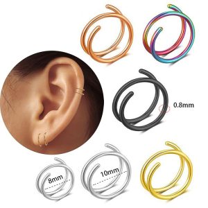 8-10mm 4-Piece Spiral Curved Nose Rings, 0.8mm Thick Ear Hoops, Simple Style Nose Rings, Ear Bone Studs, Piercing Jewelry Set