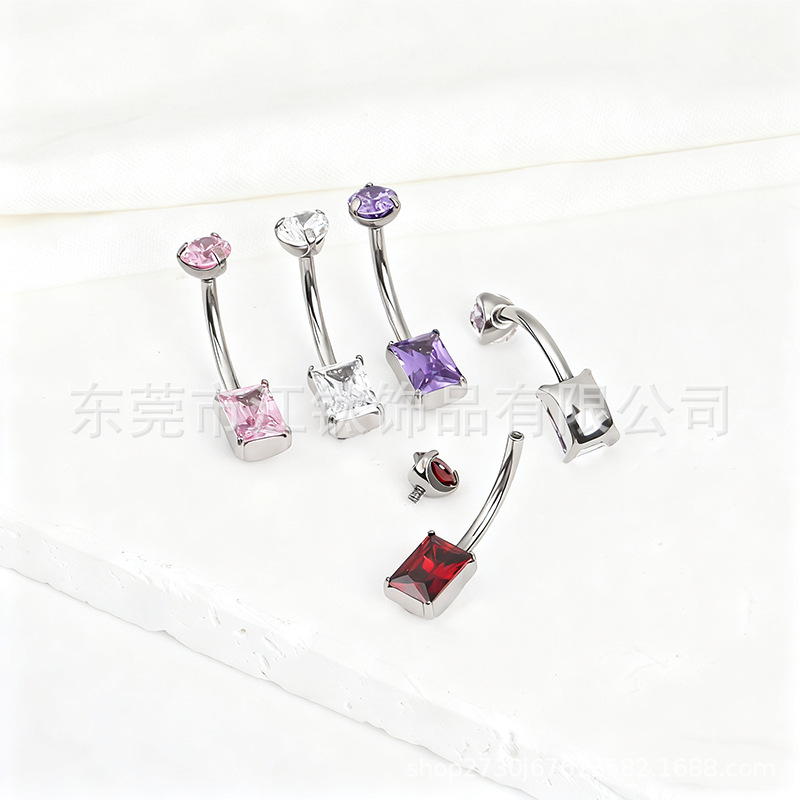 JT870 G23 Titanium Square CZ Belly Button Ring Navel Piercing Jewelry 1.6mm 10mm - Image 3