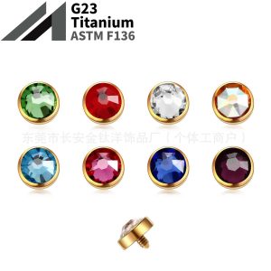 F136 Titanium Gold Embedded Nail with Czech Diamond Embedded Bone Nail Skin Implant Nail G23 Titanium Alloy Piercing Jewelry