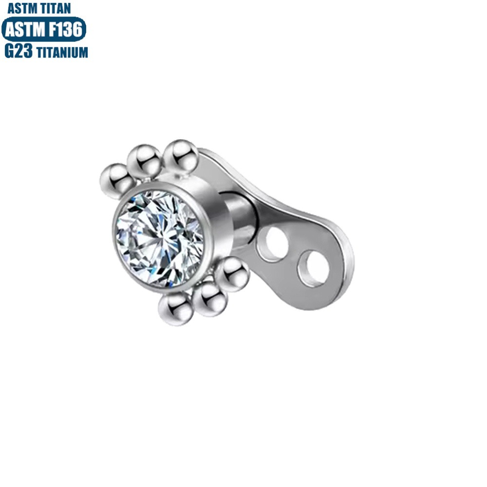 G23 Titanium Alloy Zircon Internal Thread Skin Graft Nail Piercing Jewelry with Base - 1.2x0.9mm Silver - Image 2