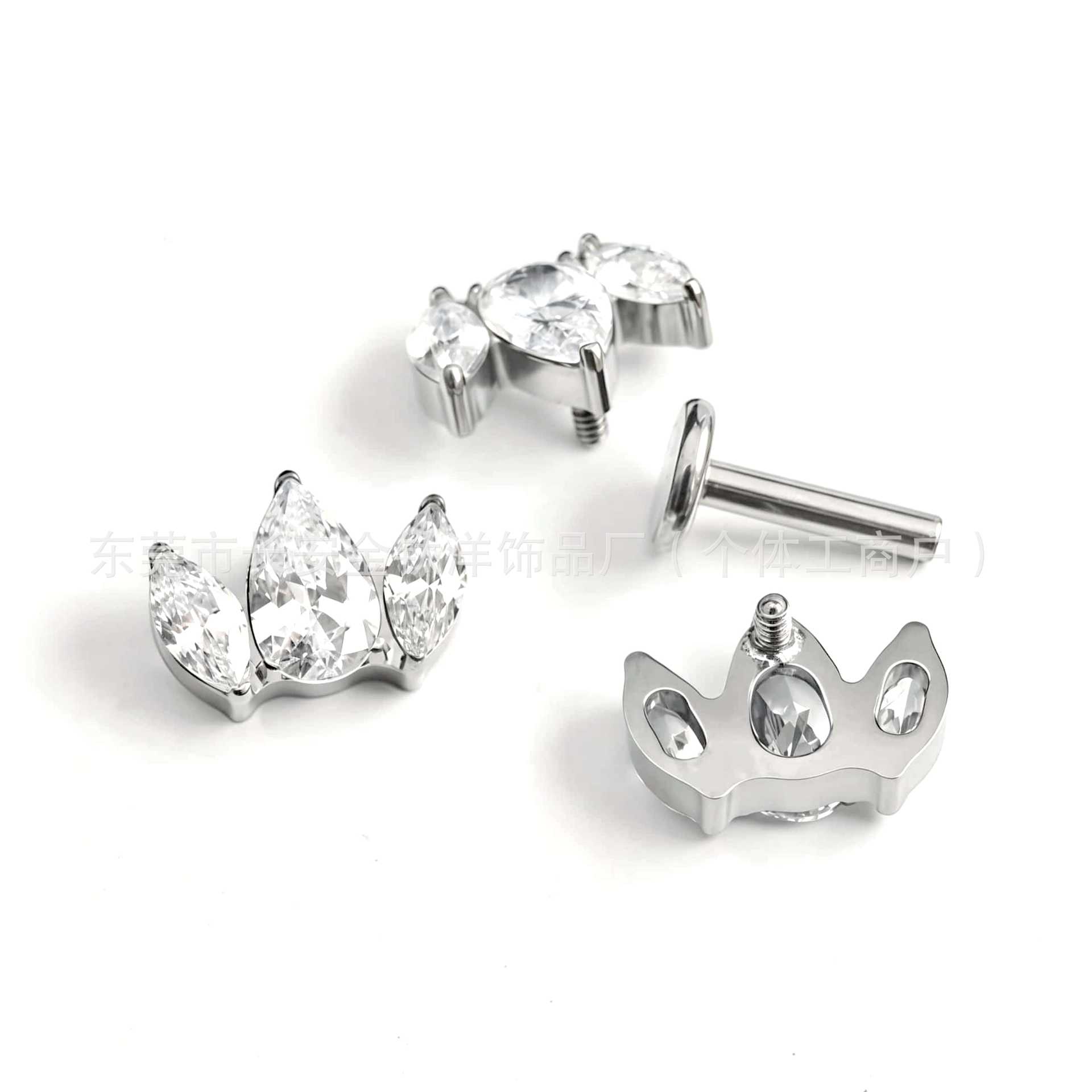 F136 Titanium Full Diamond Water Drop Marquise Zirconia Ear Studs Lip Studs Ear Bone Studs G23 Titanium Alloy Body Piercing Jewelry - Image 2