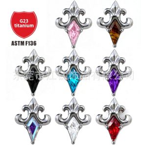 Iris Flower Natural Stone Inlaid Gold G23 Titanium Alloy Cartilage Ear Stud Earring
