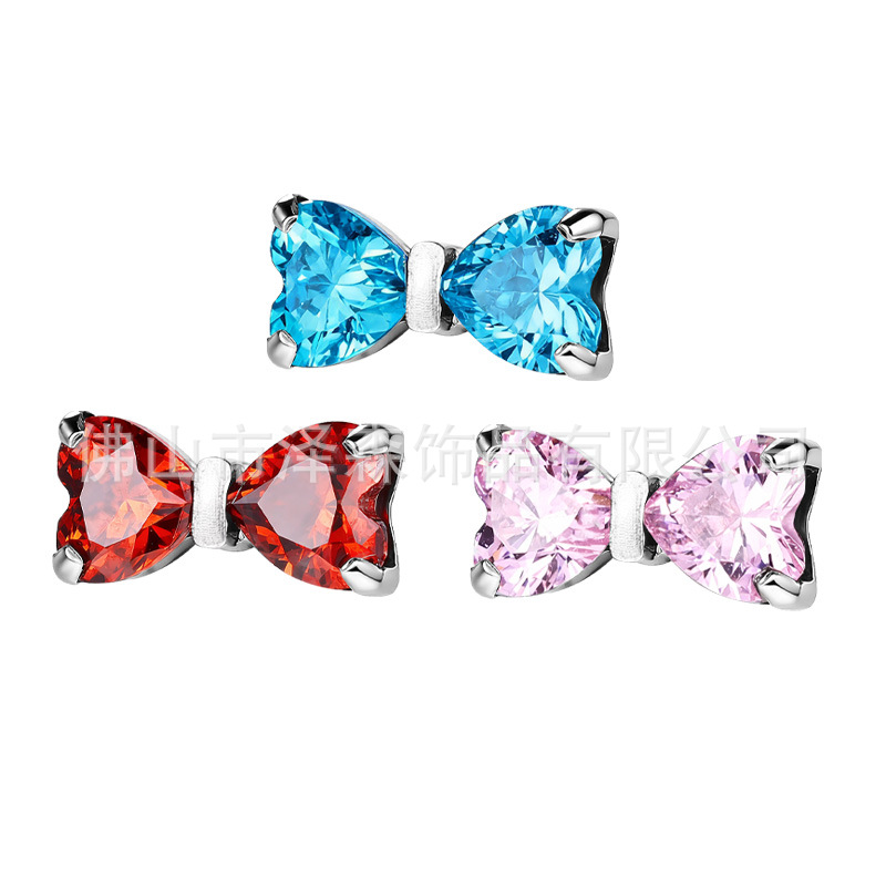F136 Titanium Alloy Bowknot Zircon Ear Studs, G23 Titanium Lip Studs, Body Piercing Jewelry - Image 4