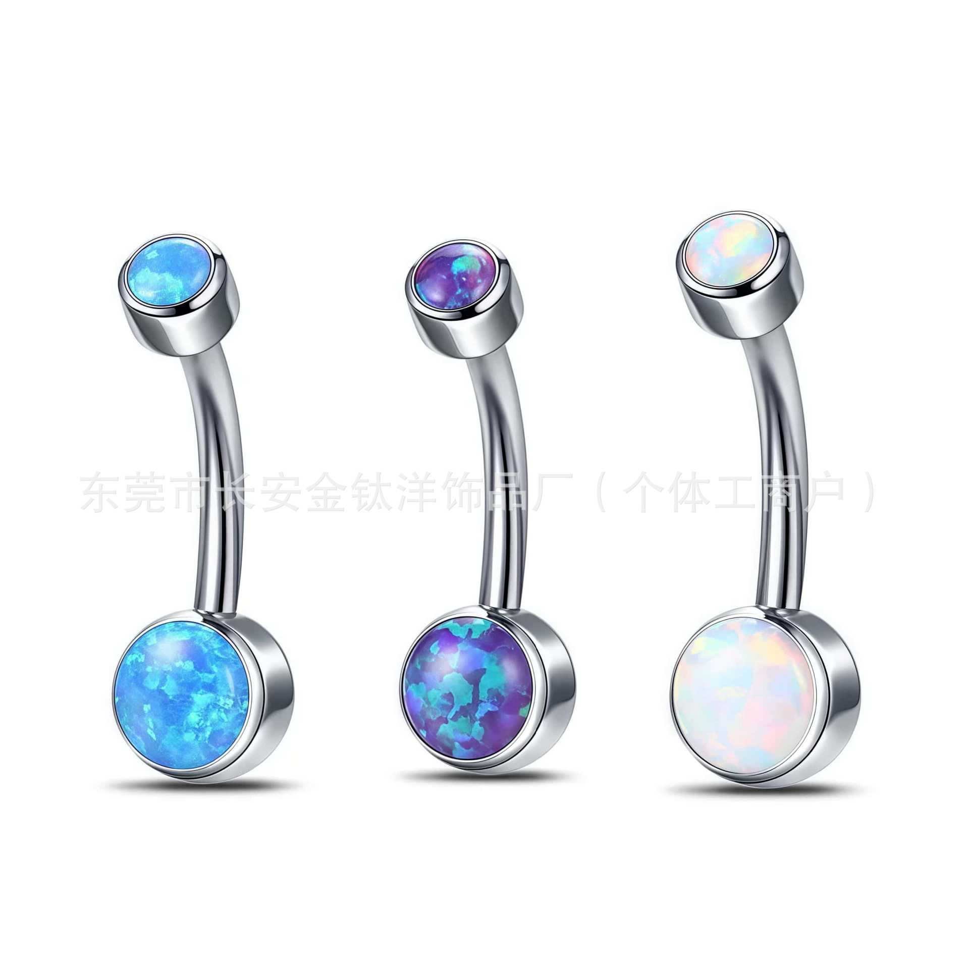 F136 Titanium Opal Inlaid Cylindrical Navel Ring - Internal Thread Belly Ring - Image 5