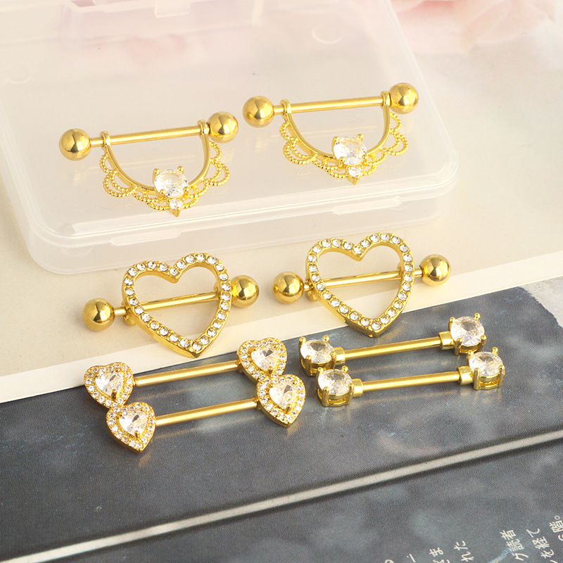 Nipple Ring Set Stainless Steel Star Body Piercing Jewelry Rose Gold - Image 3